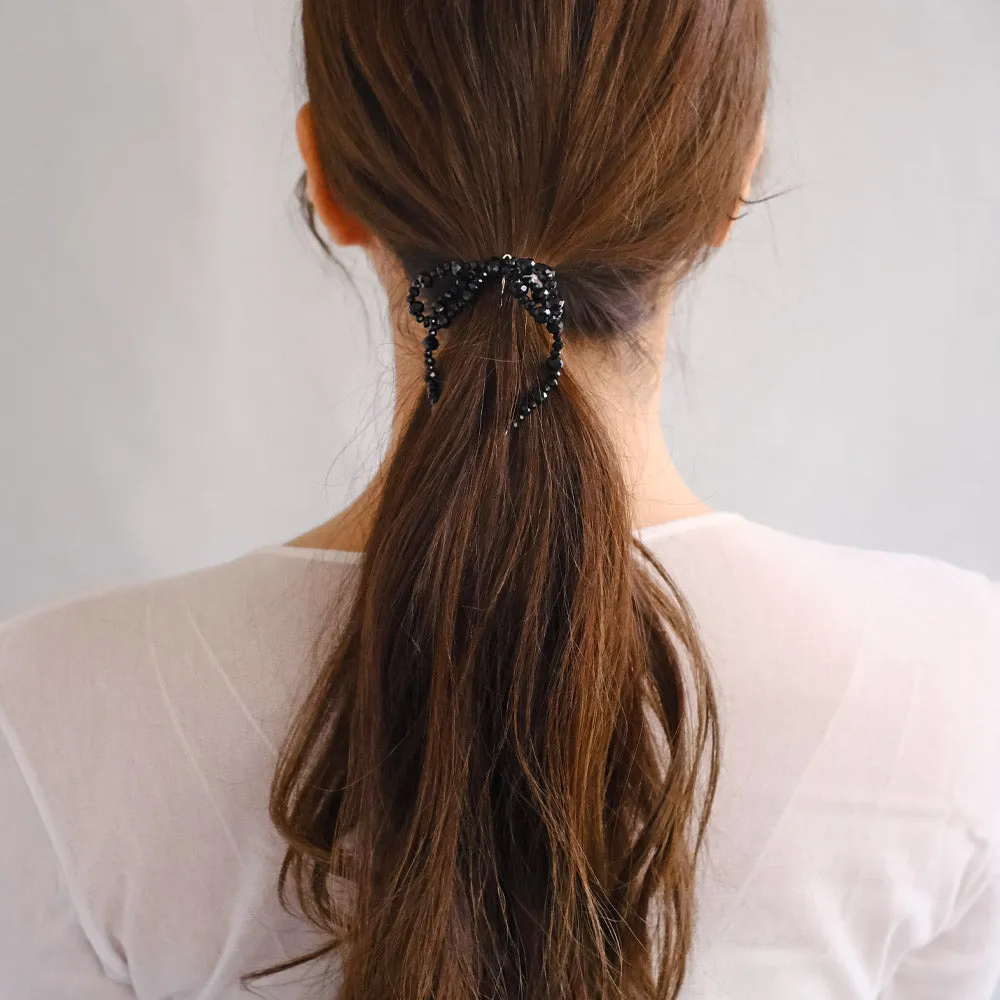 Black Beaded Bow Hairpin