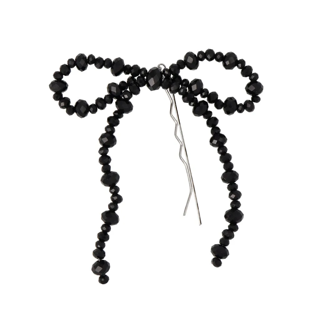 Black Beaded Bow Hairpin