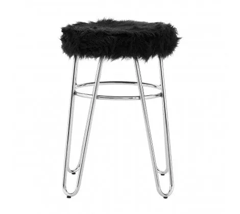 Black Faux Fur & Chrome Stool