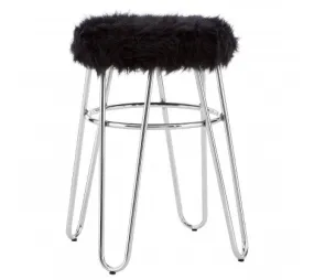 Black Faux Fur & Chrome Stool