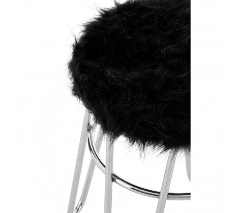 Black Faux Fur & Chrome Stool