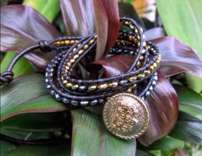 Black Gold Hematite Minimalist 3X Wrap Bracelet