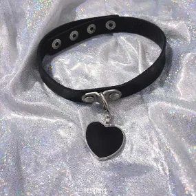 Black Leather Metal Heart Medallion Choker