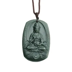 Blackish Green Natural Hotan Jade Bodhisattva Necklace