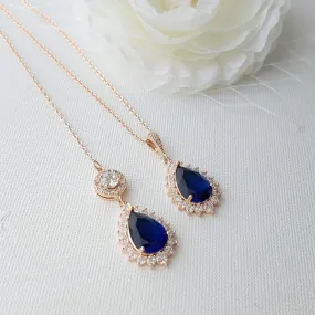 Blue Bridal Necklace in Rose Gold with Backdrop-Aoi