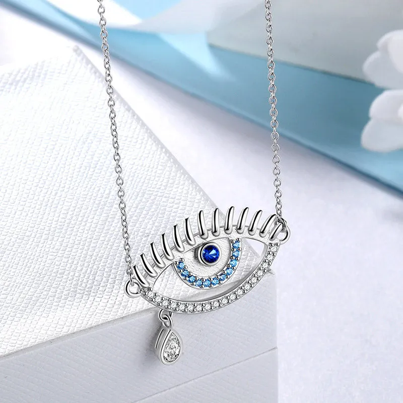 Blue Evil Eye Necklace Men Womens 925 sterling silver Amulet Protection Jewelry