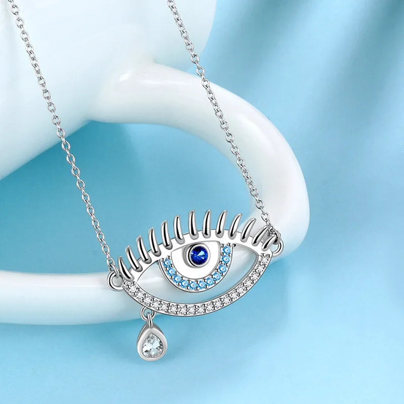 Blue Evil Eye Necklace Men Womens 925 sterling silver Amulet Protection Jewelry