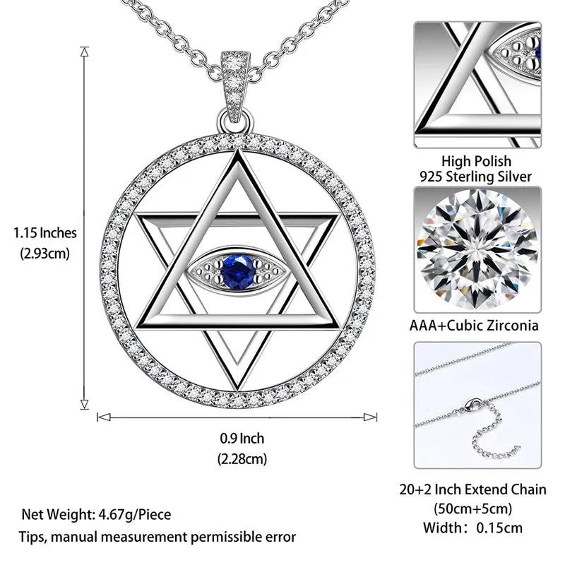 Blue Evil Eye Star of David Necklace Pendant Men Womens Jewelry 925 sterling silver