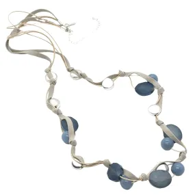 Blue Jade, Matte Blue Crystal And Matte Silver Bead Necklace