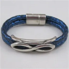 Blue Leather Braided Bracelet Silver Acccent