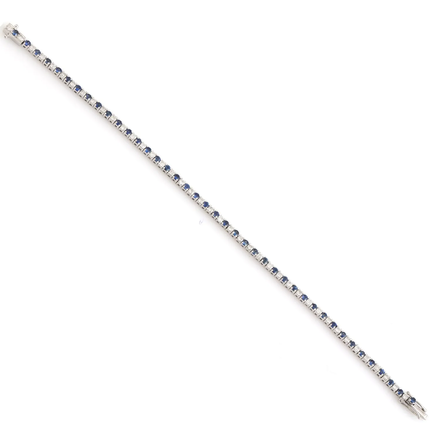 Blue Sapphire & Diamond Delicate Tennis Bracelet In 18k White Gold For Her