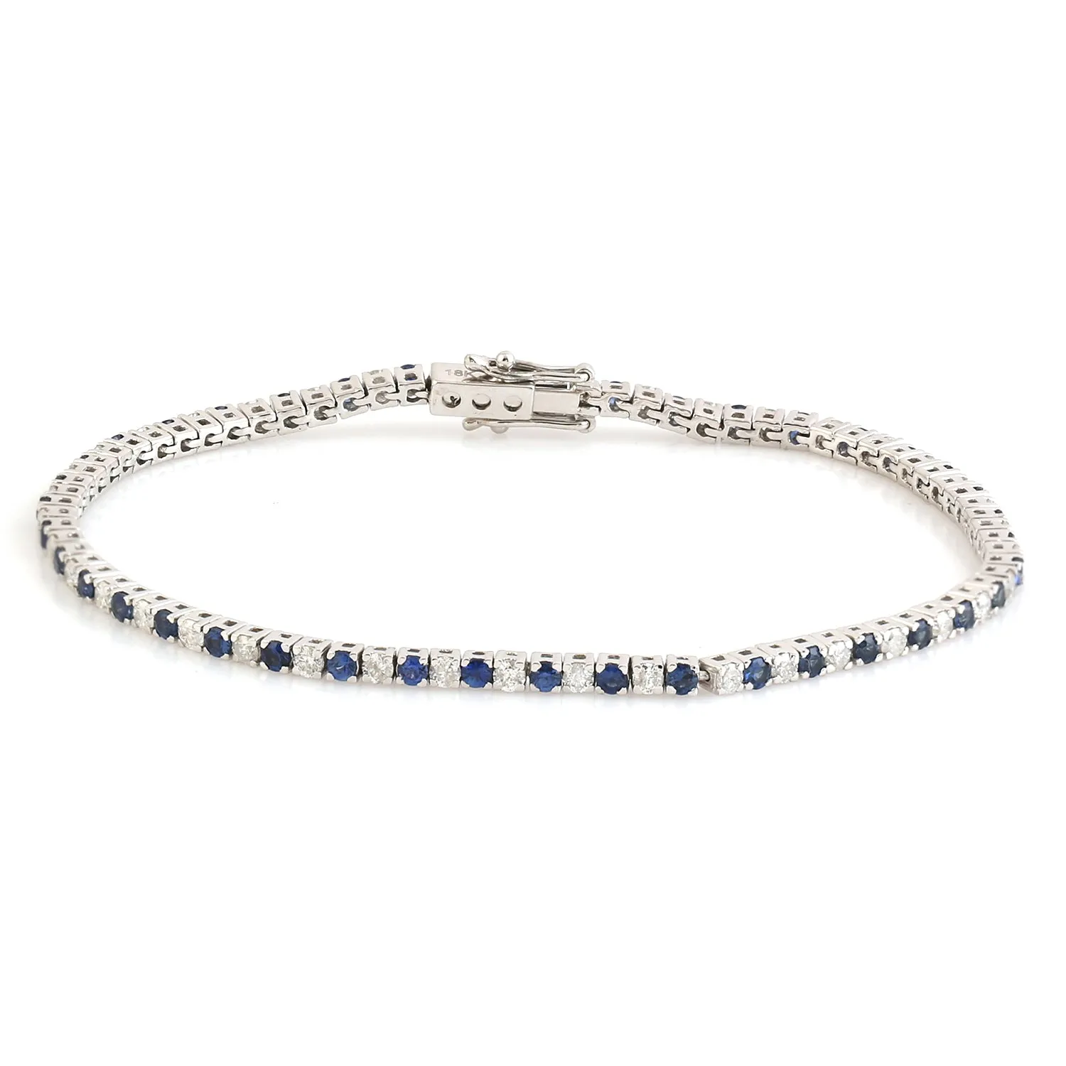 Blue Sapphire & Diamond Delicate Tennis Bracelet In 18k White Gold For Her