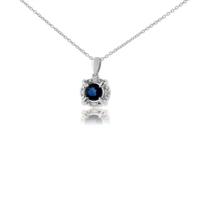 Blue Sapphire & Diamond Halo Pendant