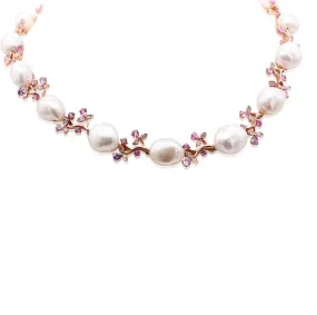 Boodles Baroque Pearl, Pink Sapphire & Diamond Necklace - 18ct Rose Gold