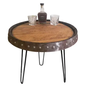 Bourbon Single Table - Bourbon Barrel Head with Metal Ring Hairpin Table