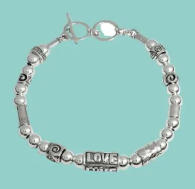 Bracelet for woman, Sterling silver beads Love message