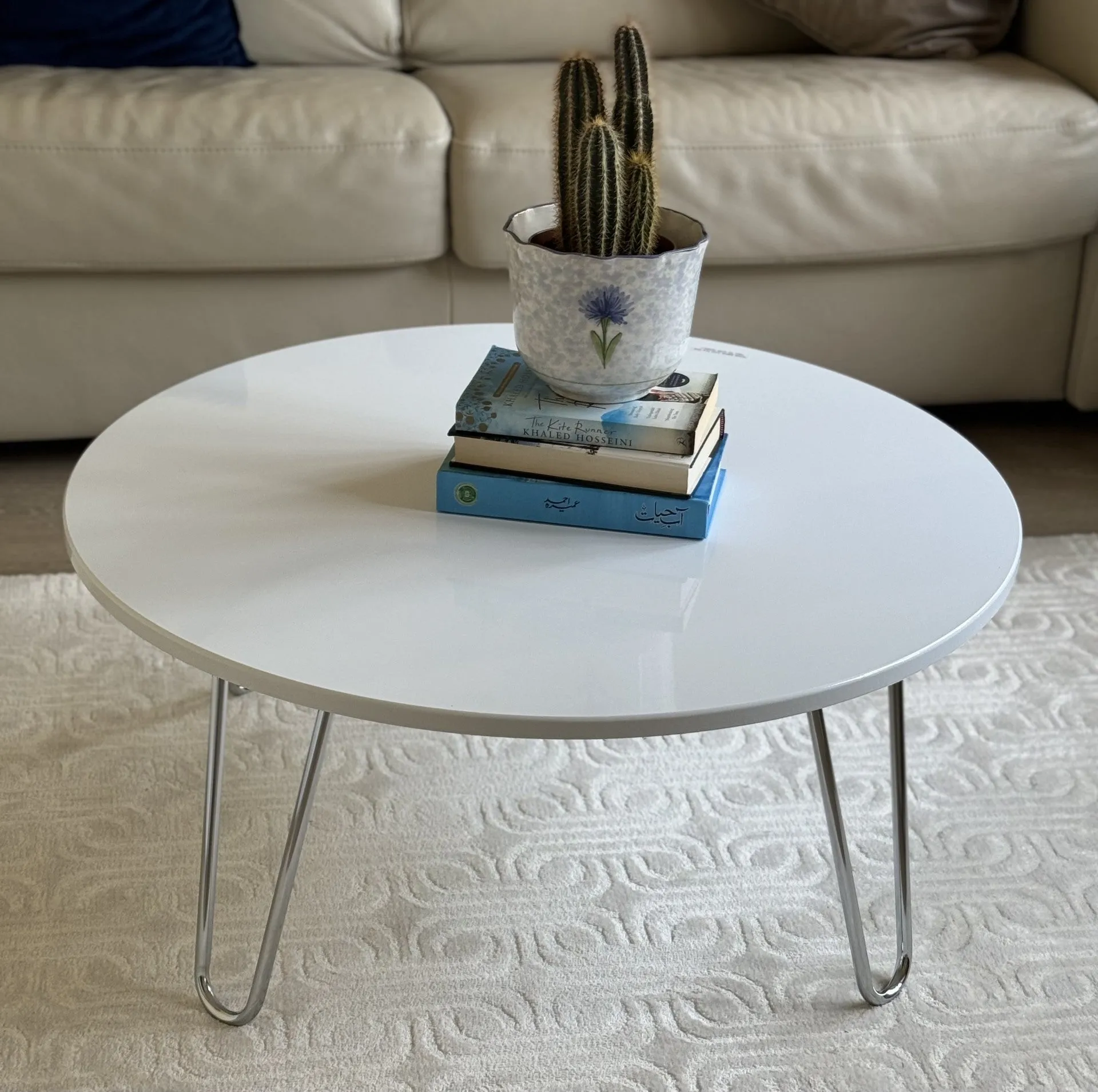 Brockton Round Manufactured Wood Coffee Table ,White/Chrome