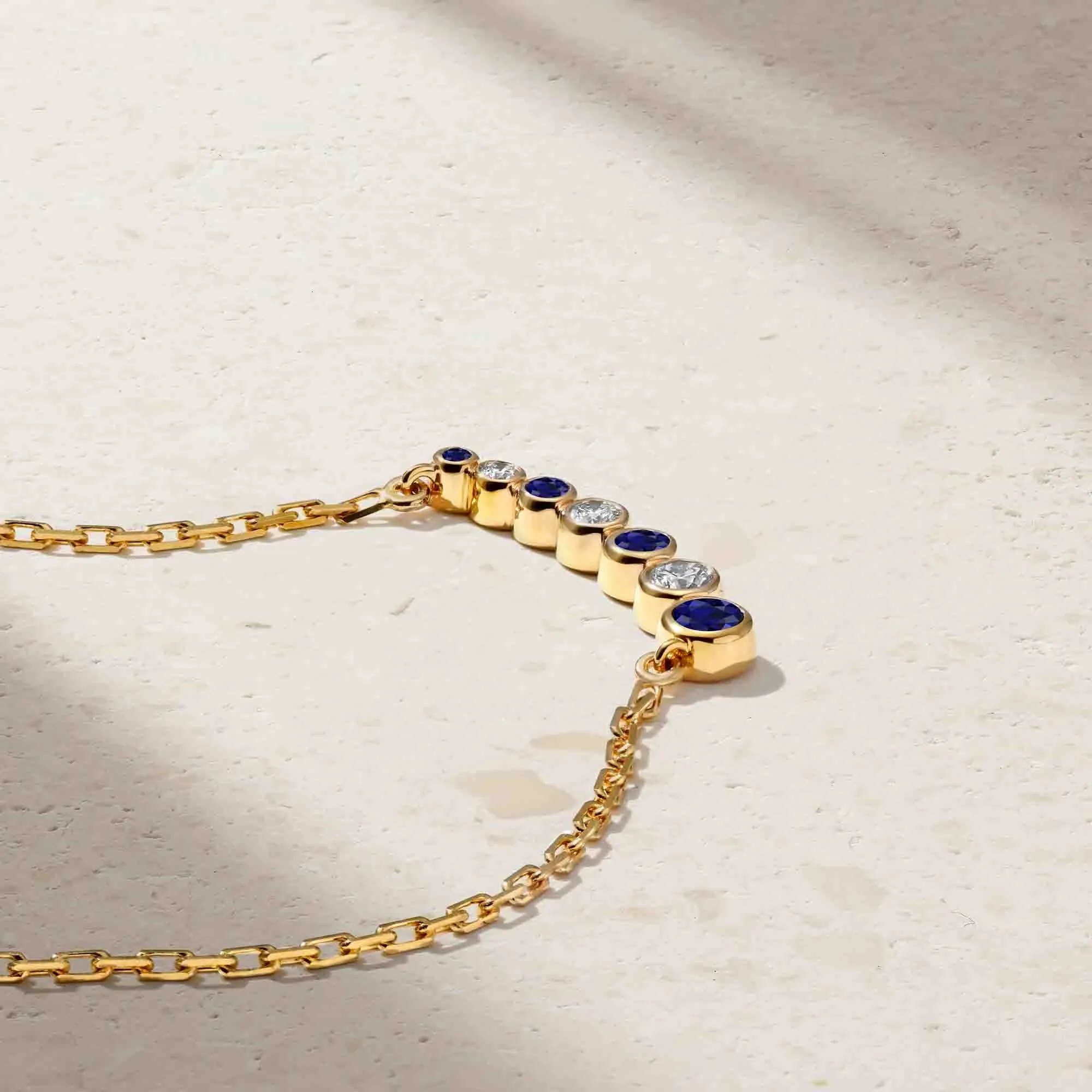 Bubbly Curved Sapphire and Diamond Necklace