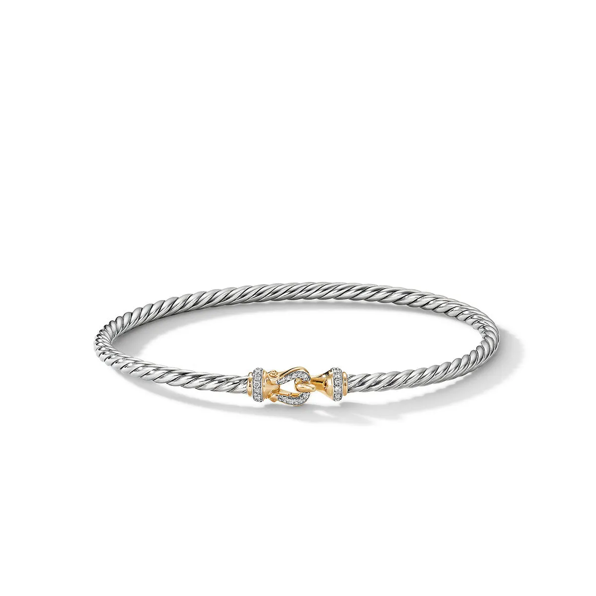 Buckle Bracelet in Sterling Silver with 18K Yellow Gold and Pave Diamonds