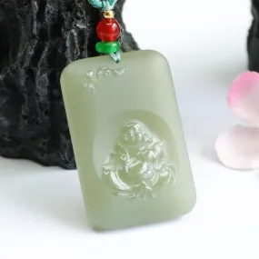 Buddha Carving Hetian Jade Pendant with Sterling Silver Details