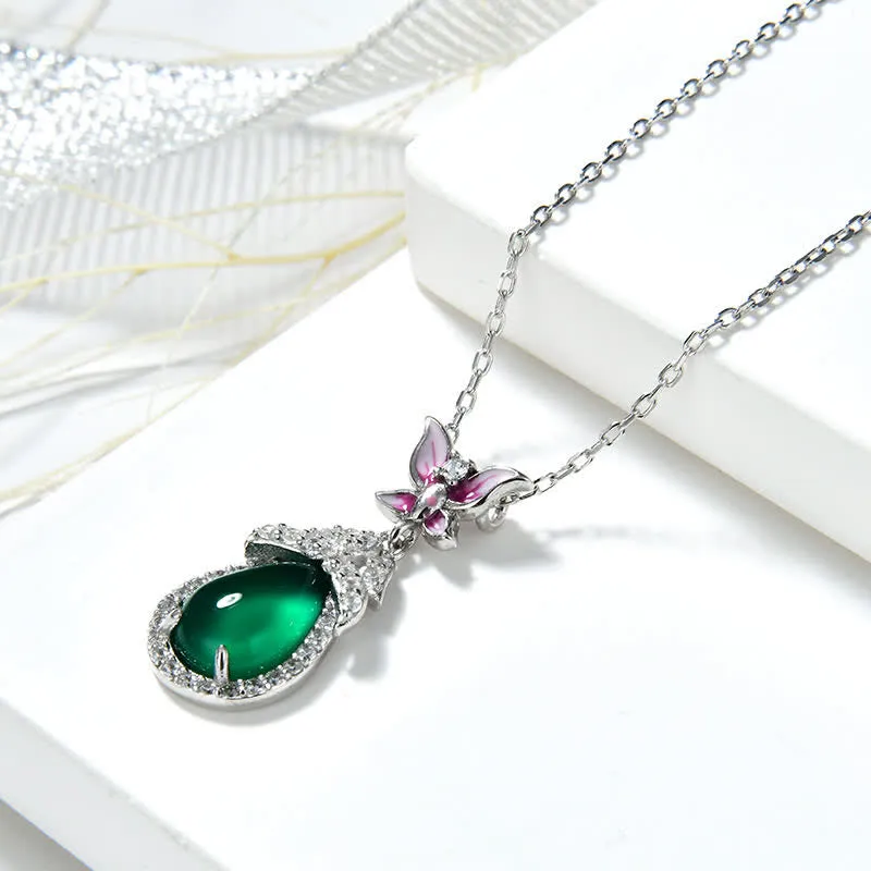 Buddha Stones 925 Sterling Silver Green Chalcedony Butterfly Zircon Courage Necklace Pendant