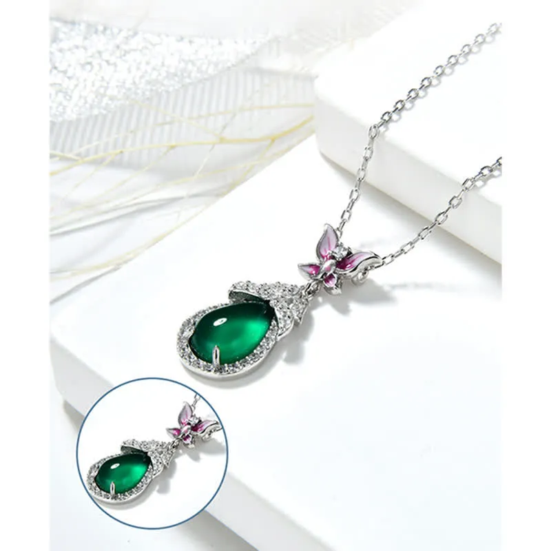 Buddha Stones 925 Sterling Silver Green Chalcedony Butterfly Zircon Courage Necklace Pendant