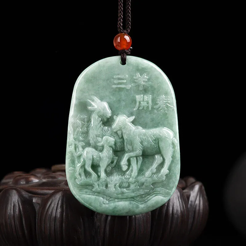 Burmese Jade Sheep Pendant Necklace Green Carved Jadeite Necklace