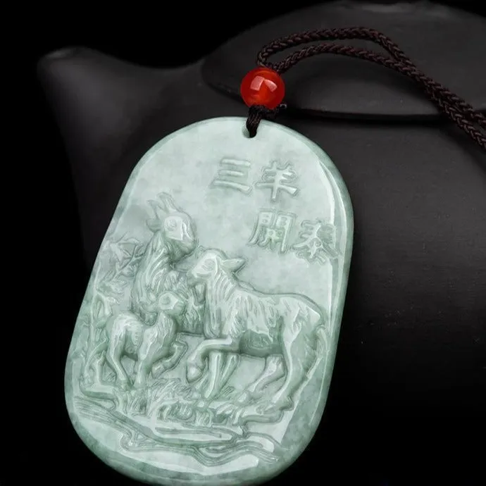 Burmese Jade Sheep Pendant Necklace Green Carved Jadeite Necklace