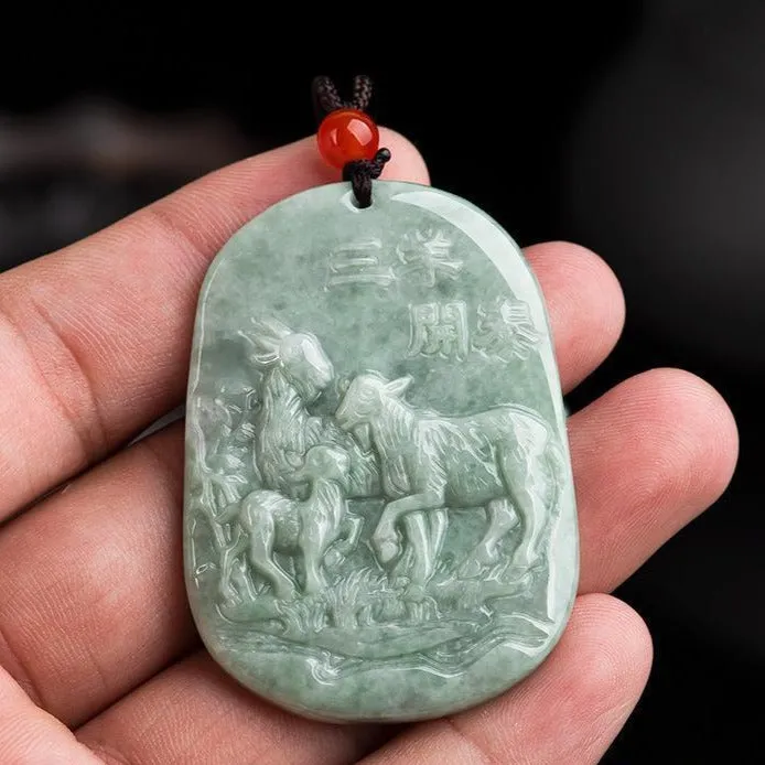 Burmese Jade Sheep Pendant Necklace Green Carved Jadeite Necklace