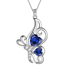 Butterfly Birthstone September Sapphire Necklace Women Girls Jewelry Birthday Gift Sterling Silver