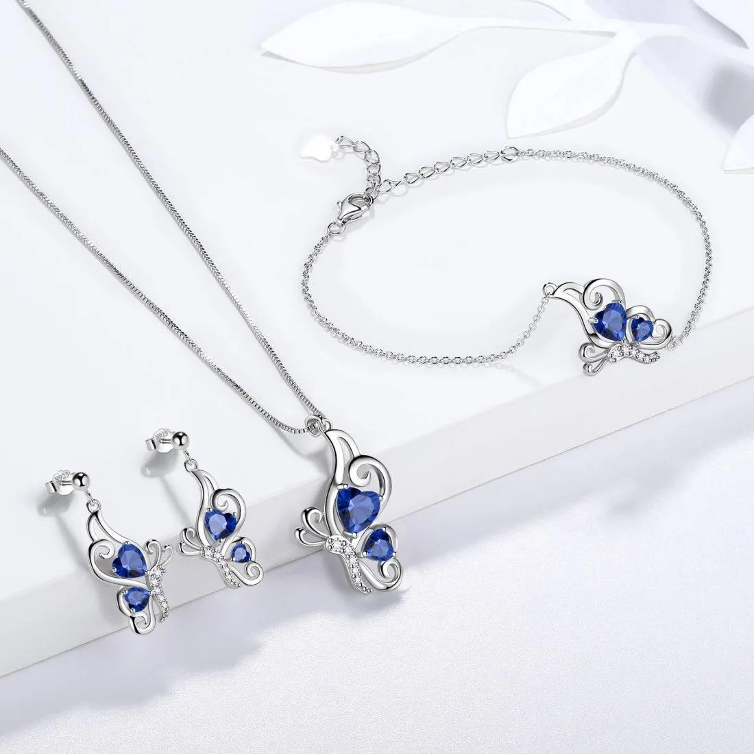 Butterfly Birthstone September Sapphire Necklace Women Girls Jewelry Birthday Gift Sterling Silver