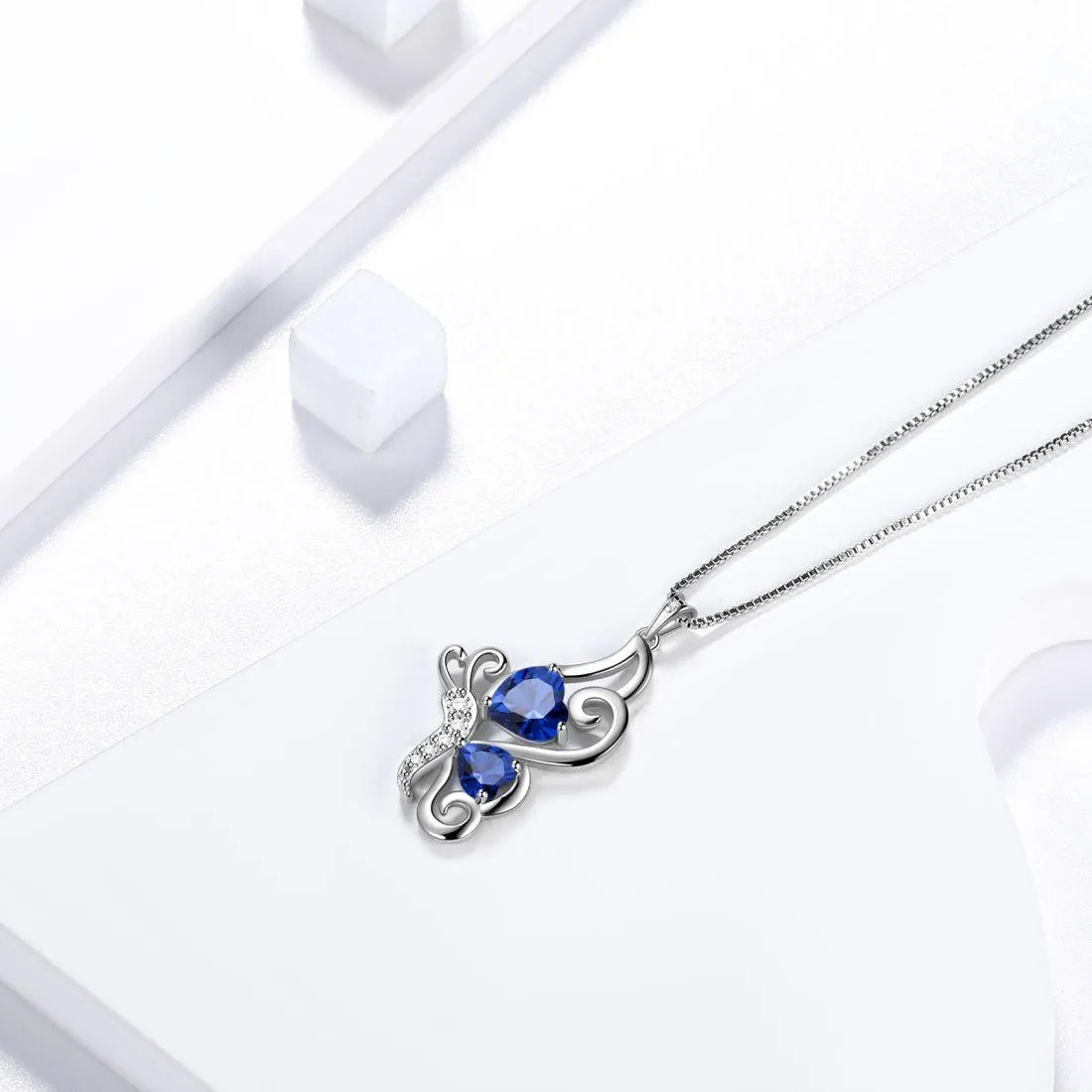 Butterfly Birthstone September Sapphire Necklace Women Girls Jewelry Birthday Gift Sterling Silver