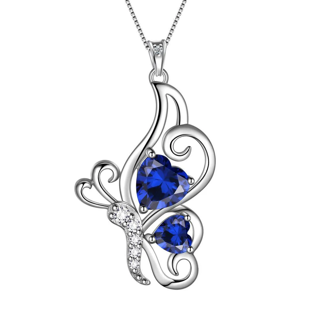 Butterfly Birthstone September Sapphire Necklace Women Girls Jewelry Birthday Gift Sterling Silver