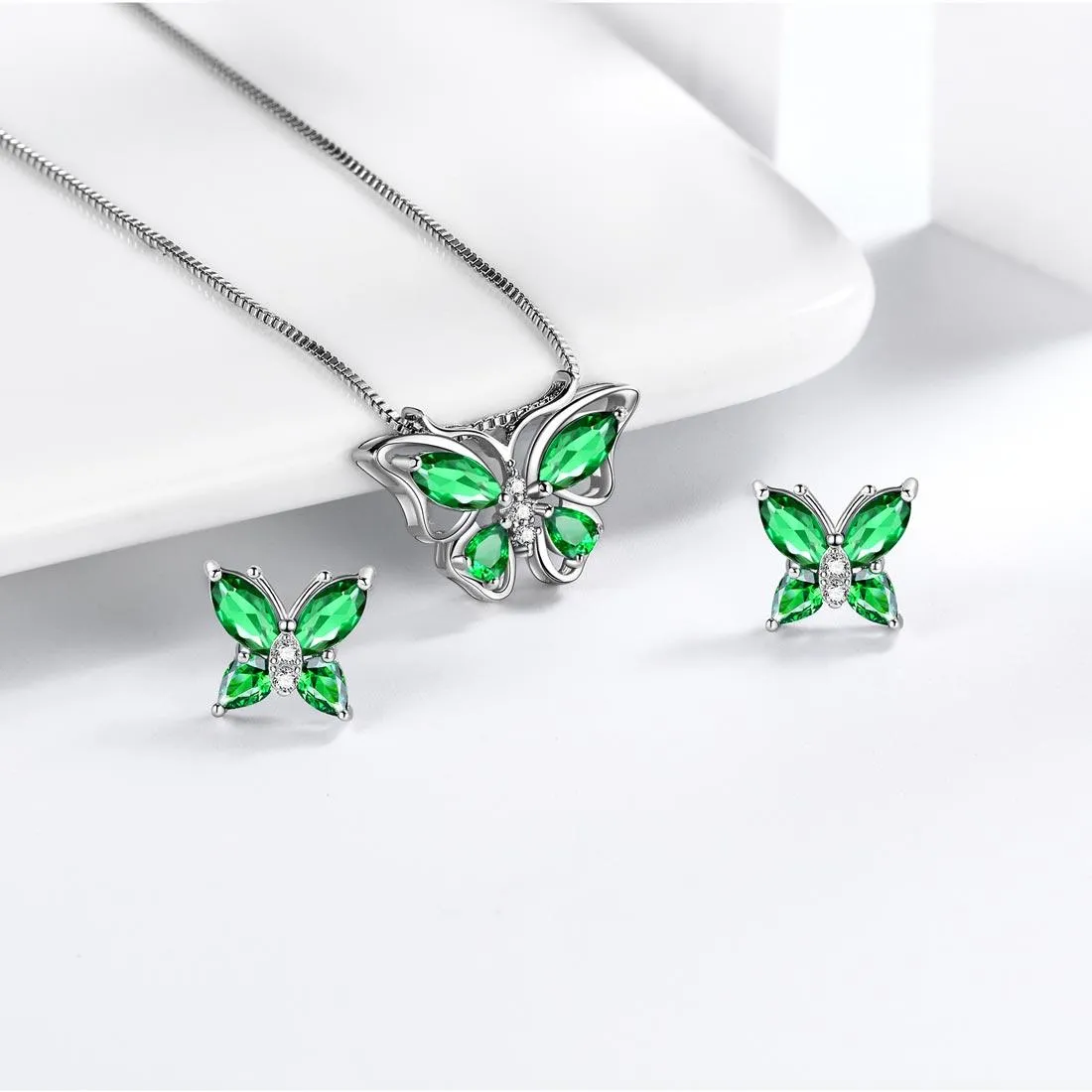 Butterfly Jewelry Set Birthstone May Emerald Women Girls Birthday Gift