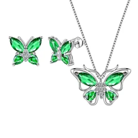 Butterfly Jewelry Set Birthstone May Emerald Women Girls Birthday Gift