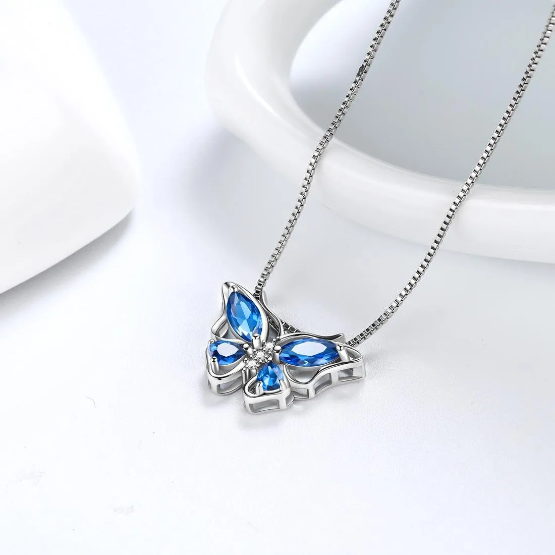 Butterfly Pendant Necklace Birthstone September Sapphire Women Girls Jewelry Birthday Gift