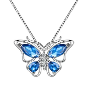 Butterfly Pendant Necklace Birthstone September Sapphire Women Girls Jewelry Birthday Gift