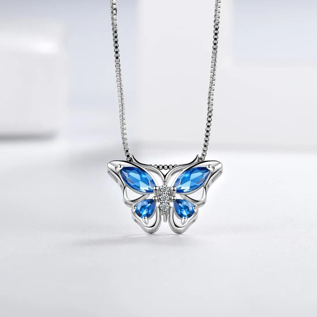 Butterfly Pendant Necklace Birthstone September Sapphire Women Girls Jewelry Birthday Gift