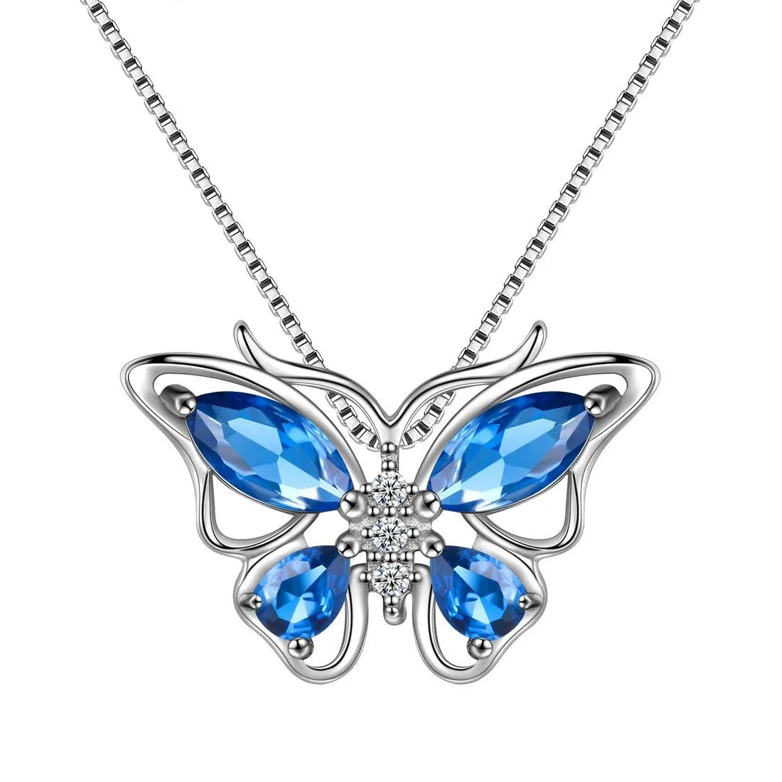 Butterfly Pendant Necklace Birthstone September Sapphire Women Girls Jewelry Birthday Gift