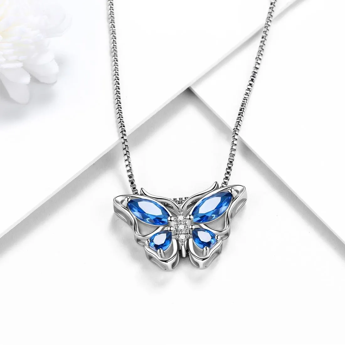 Butterfly Pendant Necklace Birthstone September Sapphire Women Girls Jewelry Birthday Gift