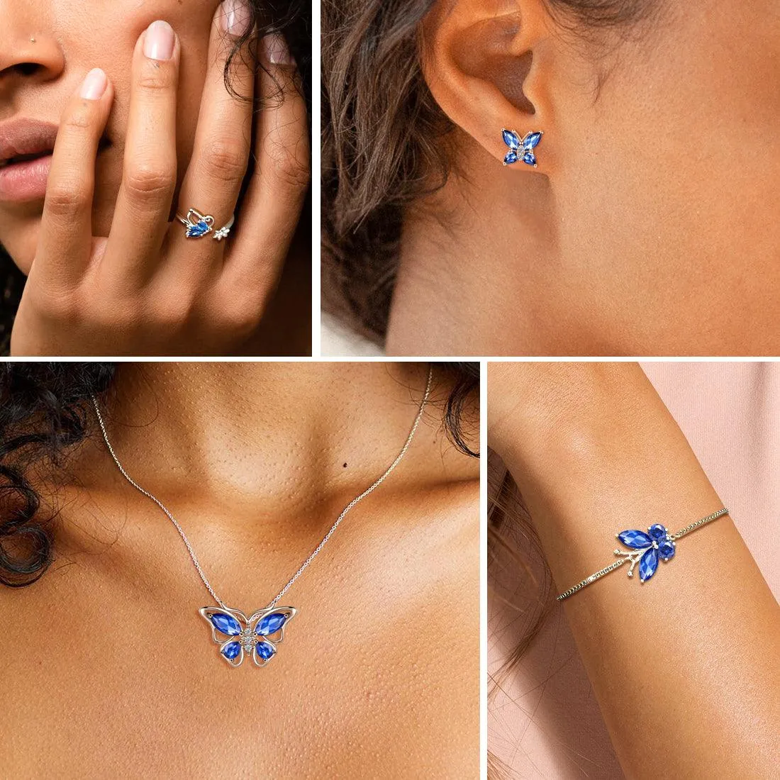 Butterfly Pendant Necklace Birthstone September Sapphire Women Girls Jewelry Birthday Gift