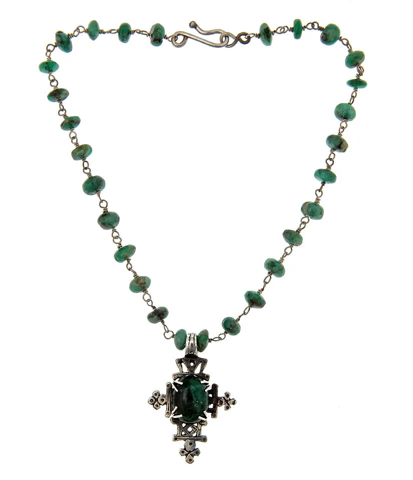 Cabochon Cut Emerald Cross Necklace