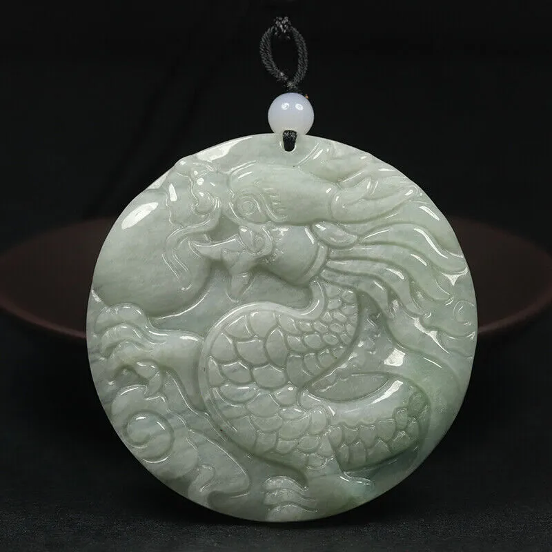 Certified Grade A 100% Natural Green Burma Jadeite Jade Pendant Dragon Necklace