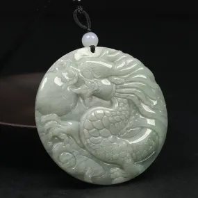 Certified Grade A 100% Natural Green Burma Jadeite Jade Pendant Dragon Necklace