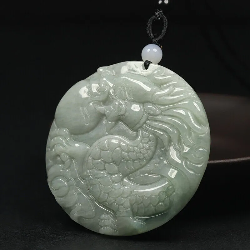 Certified Grade A 100% Natural Green Burma Jadeite Jade Pendant Dragon Necklace