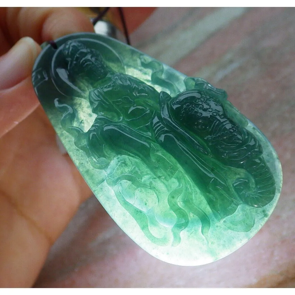 Certified Green Natural A Jade Jadeite Pendant Guanyin Kwan Yin Elephant Necklace