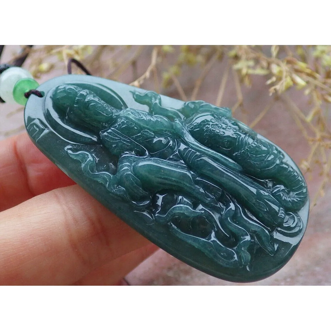 Certified Green Natural A Jade Jadeite Pendant Guanyin Kwan Yin Elephant Necklace