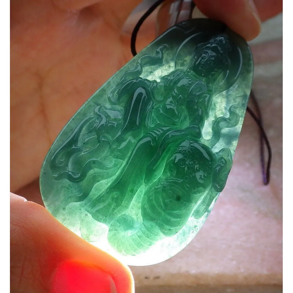 Certified Green Natural A Jade Jadeite Pendant Guanyin Kwan Yin Elephant Necklace