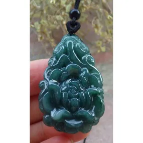 Certified Green Natural A Jade Jadeite Pendant Rose Ruyi Flower Necklace