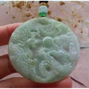 Certified Green Natural Burma A Jade Jadeite Pendant Dragon Phoenix Necklace